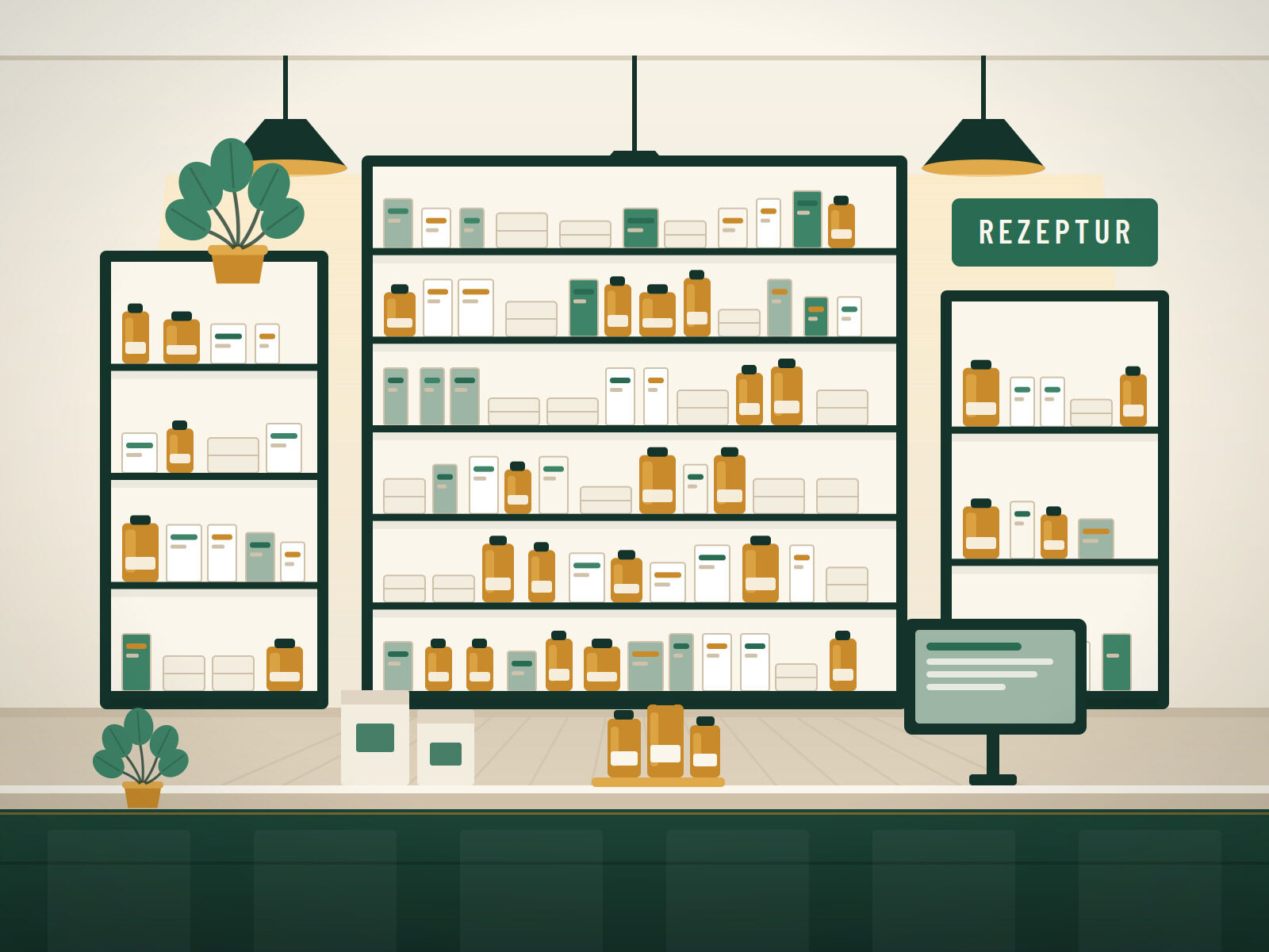Innenraum der Muster-Apotheke mit Beratungsplatz